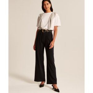 Abercrombie & Fitch Tailored Brushed Suiting Wide Leg Pant in Black Size 12 NWT